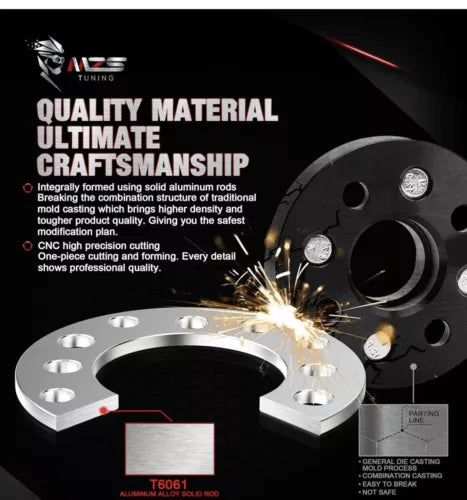 MZS Wheel Spacers, 1/4" 6mm Thick - M14 1/2" Thread Pitch Fit 5 Lug Pack Of 4