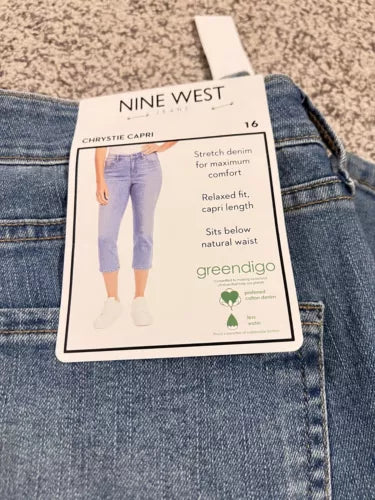 Nine West Womens Chrystie Christie Capri Jeans 16 Blue Med Stretch NWT