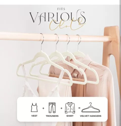 Non-Slip Premium Slim Velvet Clothes Hangers 100 Pack Ivory Space Saving Home