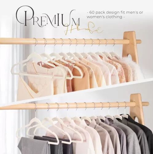 Non-Slip Premium Slim Velvet Clothes Hangers 100 Pack Ivory Space Saving Home