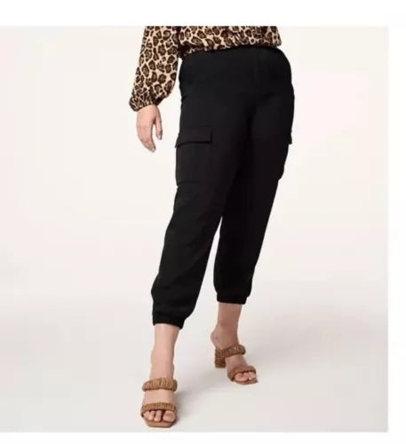 NWT Women’s Size 12 Intempo Black Cargo Jogger Pants Elastic Ankle Side Pockets