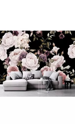 Peony Flowers Wall Mural Wallpaper for Bedroom Living Room Purple