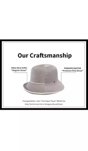 Pineapple & Star Maures Cloche Bucket Straw Sun Hat UPF 50+ Women’s OS Grey