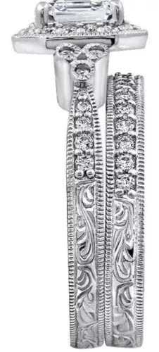 Platinum Plated Sterling Silver .925 Antique Ring Set with Asscher-Cut Infini