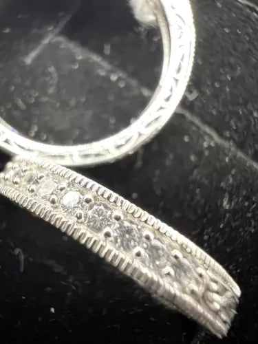 Platinum Plated Sterling Silver .925 Antique Ring Set with Asscher-Cut Infini