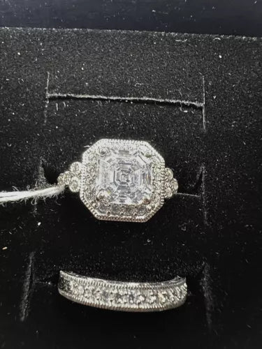 Platinum Plated Sterling Silver .925 Antique Ring Set with Asscher-Cut Infini