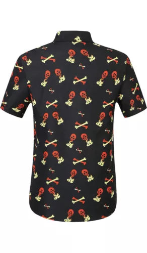 SSLR Button Up Dress Shirt skull, and bones, flaming Short Sleeve 💀4XL