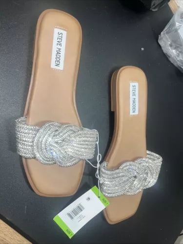 Steve Madden Women's Adore Rhinestone Knot Front Slide Sandal Size 7