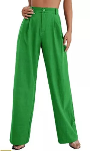 Sweatyrocks Women's Trousers Wide Leg Pants, Green, Large