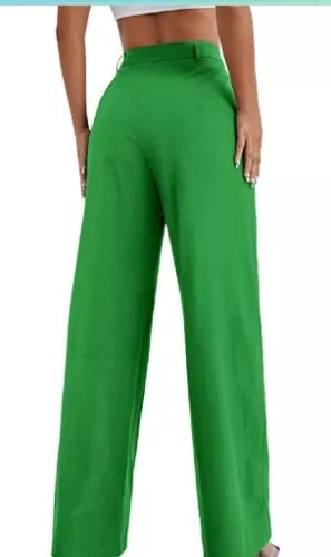 Sweatyrocks Women's Trousers Wide Leg Pants, Green, Large