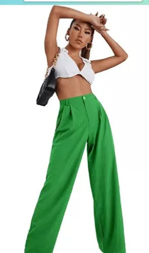 Sweatyrocks Women's Trousers Wide Leg Pants, Green, Large
