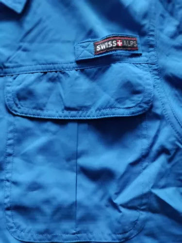Swiss Alps Mens S Sky Blue Game-Sports Button Down Short Sleeve Missing 1 Button