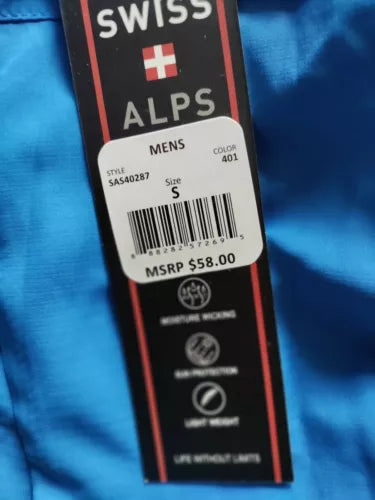 Swiss Alps Mens S Sky Blue Game-Sports Button Down Short Sleeve Missing 1 Button