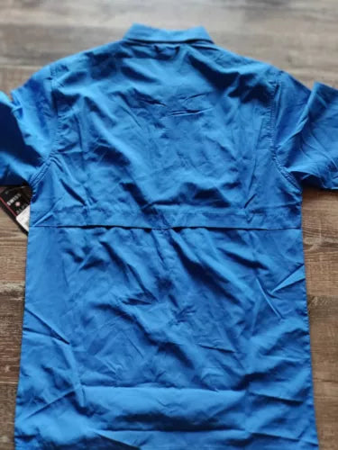 Swiss Alps Mens S Sky Blue Game-Sports Button Down Short Sleeve Missing 1 Button