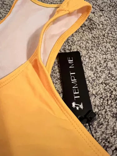 Tempt me swimsuit large NWT Yellow Top With floral Bottom, Zip And tie Back