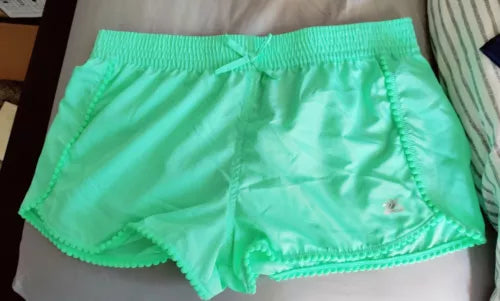 SO Junior's Solid Light Green Casual Shorts Flat Front 16.5 Soft Comfort Pom Pom