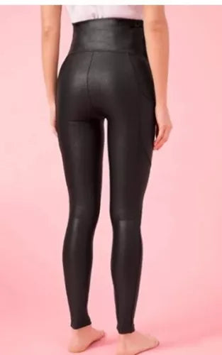 Tagoo Maternity Work Pants Over The Belly Skinny Leather Leggings Blk Sz XL NWT