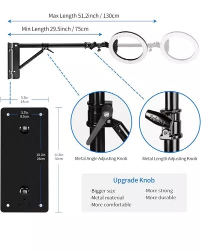 Selens Wall Mount Boom Arm w Triangle Base, Max Length 51"/130Cm Adjustable
