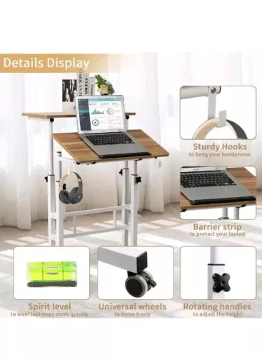 SIDUCAL Mobile Standing Desk, Portable Stand Up Desk, Height Adjustable Small or