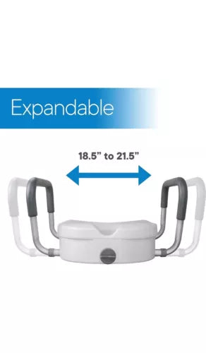 RMS Raised Toilet Seat - 5 Inch Elevated Riser with Adjustable Padded Arms