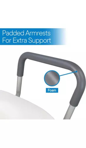 RMS Raised Toilet Seat - 5 Inch Elevated Riser with Adjustable Padded Arms