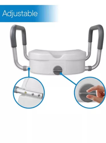 RMS Raised Toilet Seat - 5 Inch Elevated Riser with Adjustable Padded Arms