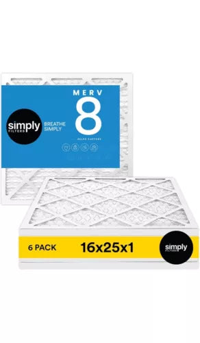 Simply by 16x25x1 Air Filter, MERV 8, MPR 600, AC Furnace Air Filter, 6 Pack