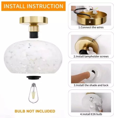 Semi Flush Mount Ceiling Light, Globe Glass Ceiling Light Fixture, Gold
