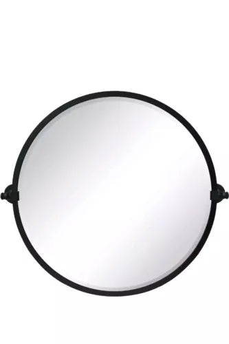 TEHOME 26'' Circle Pivot Bathroom Mirror in Matt Black Metal Frame Round Tilting