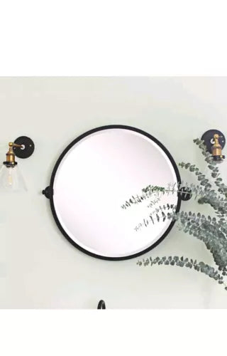 TEHOME 26'' Circle Pivot Bathroom Mirror in Matt Black Metal Frame Round Tilting