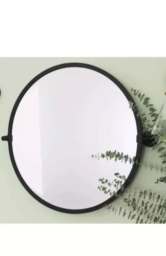 TEHOME 26'' Circle Pivot Bathroom Mirror in Matt Black Metal Frame Round Tilting
