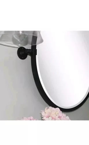 TEHOME 26'' Circle Pivot Bathroom Mirror in Matt Black Metal Frame Round Tilting