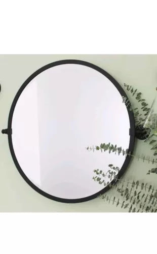 TEHOME 26'' Circle Pivot Bathroom Mirror in Matt Black Metal Frame Round Tilting