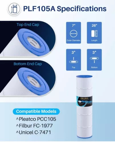Poolpure PLF105a Pleatco PCC105 Unicel C-7417 Filbur FC-1977 New