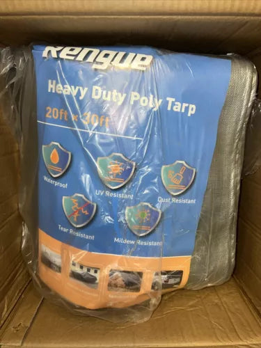 Rengue 20FT x 30FT Heavy-Duty Poly Tarp 16 Mil Thick UV Protection Rip Proof
