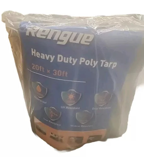 Rengue 20FT x 30FT Heavy-Duty Poly Tarp 16 Mil Thick UV Protection Rip Proof
