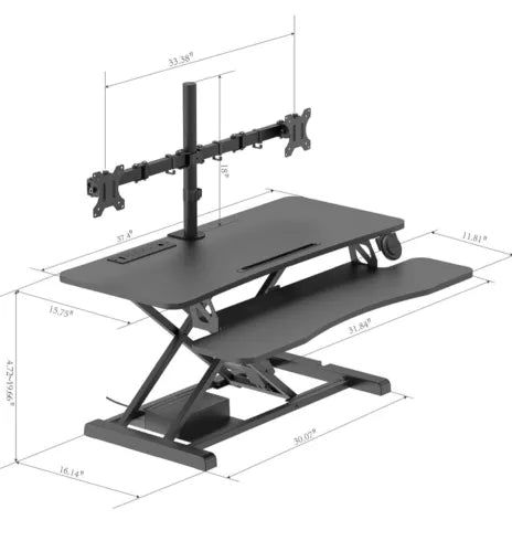 Rocelco 37.4" Electric Standing Desk Converter with Dual Monitor Mount Arm Black