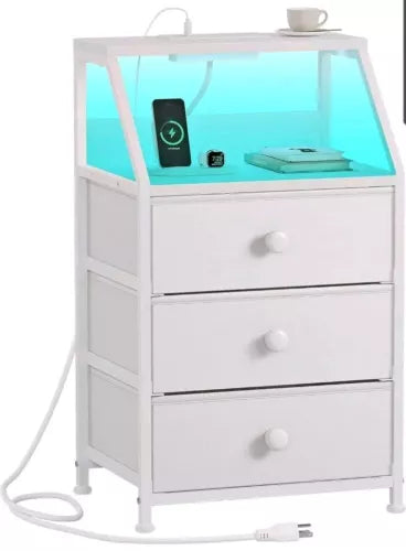REAHOME 3 Drawer Nightstand End Table Unit with Charging Station,Taupe(Open Box)