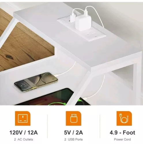REAHOME 3 Drawer Nightstand End Table Unit with Charging Station,Taupe(Open Box)