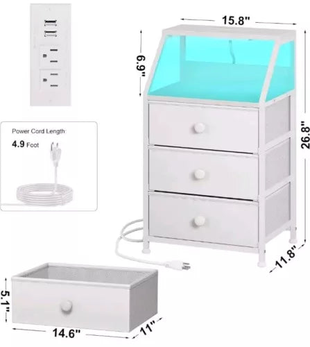 REAHOME 3 Drawer Nightstand End Table Unit with Charging Station,Taupe(Open Box)