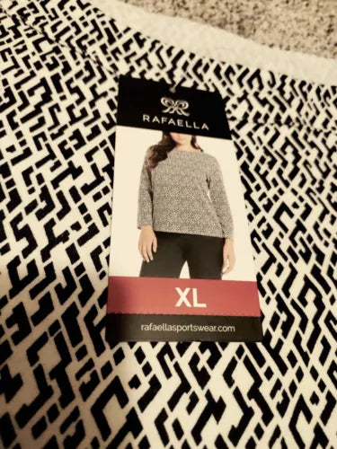 Rafaella Bell Sleeve Knit Top NWT Black and White Design XL Boat neck
