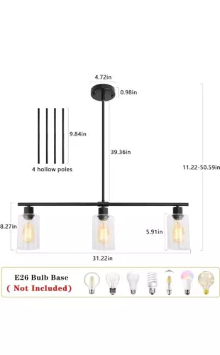 Kitchen Island Lighting Glass Chandelier Fixture Gold Black Pendant Light Foyer