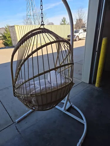 Hammock Chair with Stand Hanging Cushioned Swing Egg Chair for Indoor White