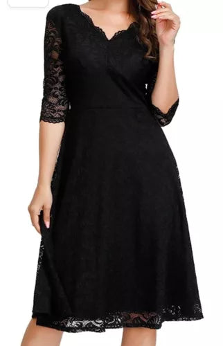 JASAMBAC Black Lace Dress for Women Evening Party Floral Cocktail Formal Large