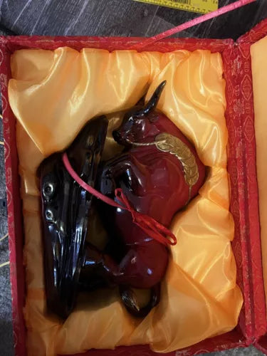 Home Decoration Pottery Porcelain Money Wealth Zodiac Year Ox Bull Oxen Cow RARE