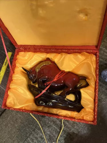 Home Decoration Pottery Porcelain Money Wealth Zodiac Year Ox Bull Oxen Cow RARE