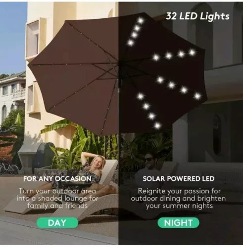 JEAREY Upgrade 12T LED Lighted Patio Umbrella, Solar Outdoor Umbrella, Tilt T...
