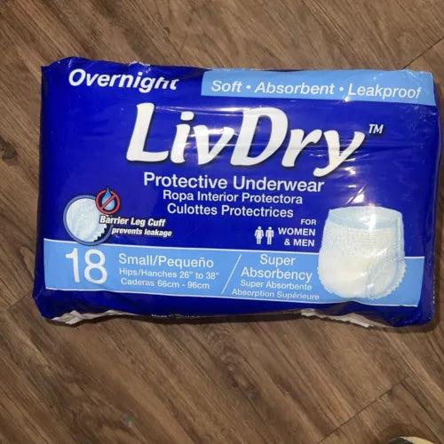 LivDry Adult S Incontinence Underwear, Overnight Comfort Small (18 Count)