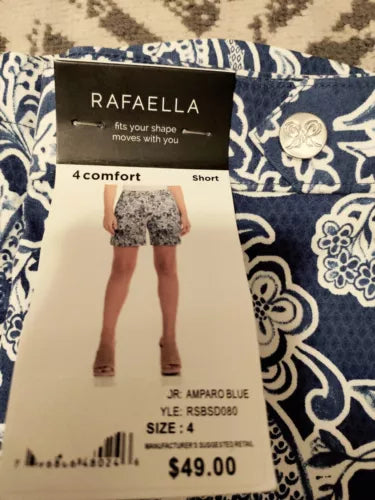 Rafaella Ladies Stretch Fashion Button Comfort Bermuda Short Sz 4 Blue Floral