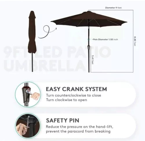 JEAREY Upgrade 12T LED Lighted Patio Umbrella, Solar Outdoor Umbrella, Tilt T...